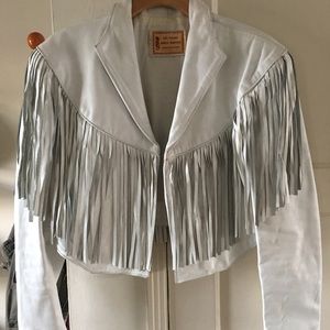 Vintage Women's White Leather Fringed Coat Jacket